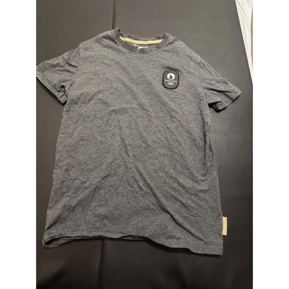 Paris 2024 Olympics Mens Heather Grey T-Shirt Logo Patch Le Coq Sportif S